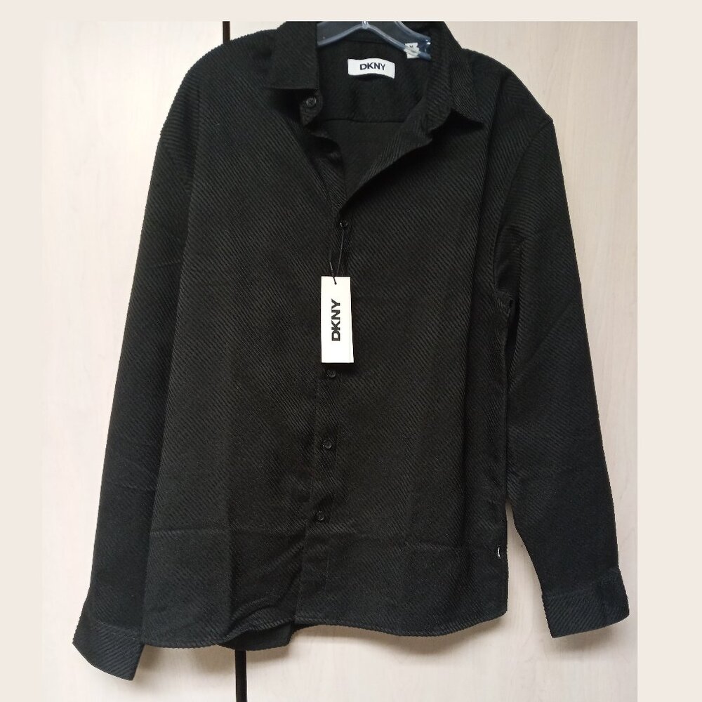 DKNY  Waffle Knit Long Sleeve Button Up